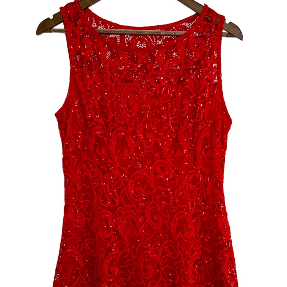 Liz Claiborne red sequence and lace sleeveless shift dress women’s 8